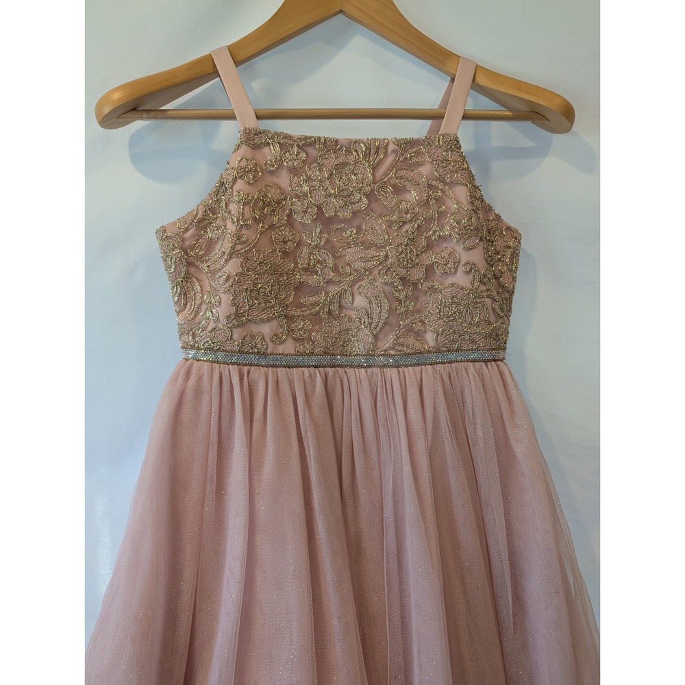 Rare Editions Girls Pink Gold Lace Tulle High Low Formal Dress Size 12 F427523 - Picture 2 of 6